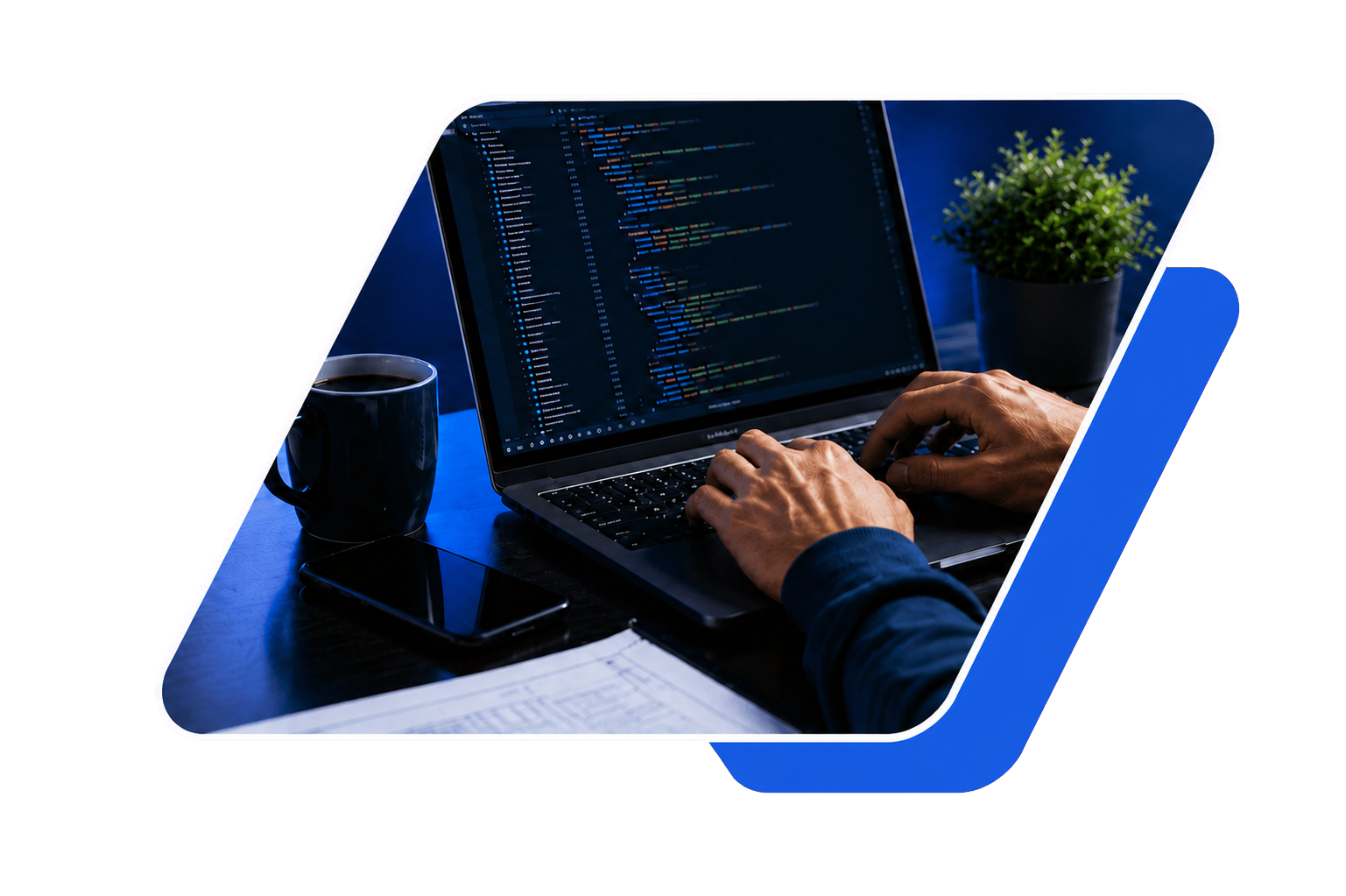 Developer coding a modern website on a laptop