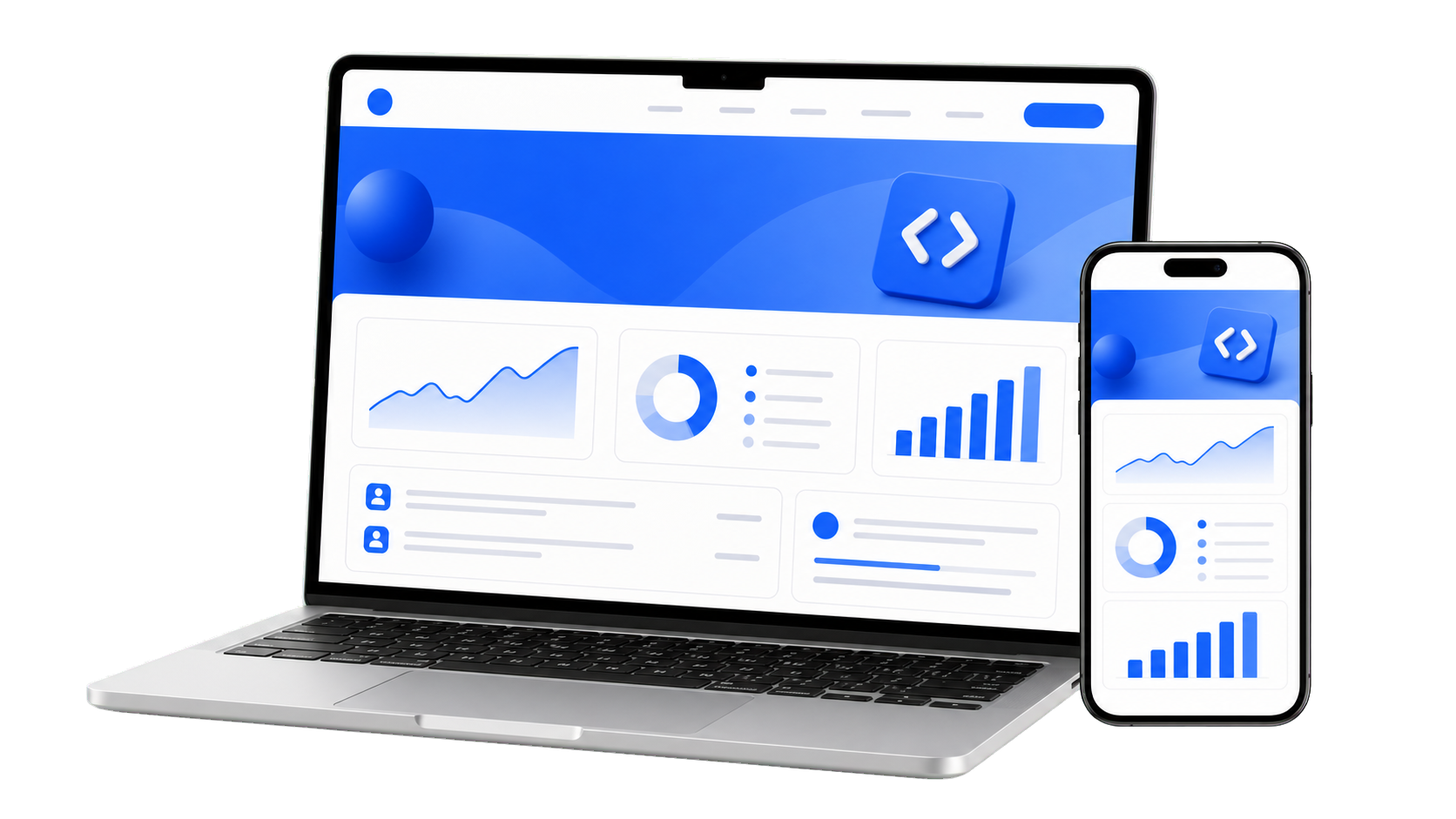Responsive website development shown on laptop and mobile